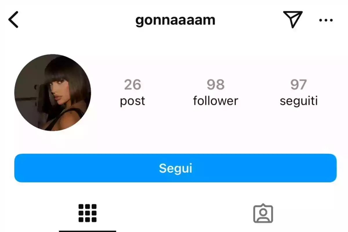 Captura de pantalla de un perfil de Instagram con el nombre de usuario 