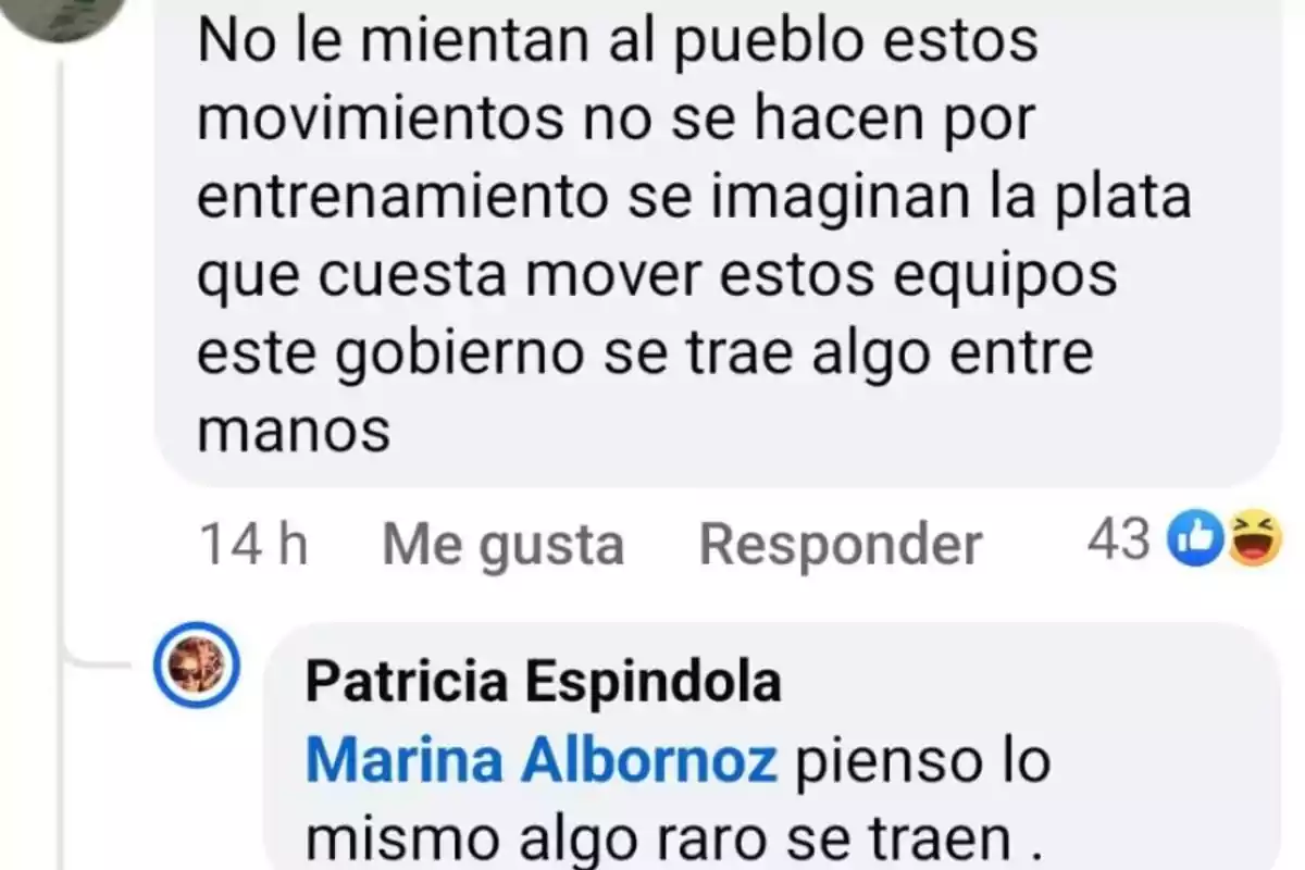 En la imagen se observan comentarios de personas que desconfían de las acciones del gobierno, sugiriendo que hay algo oculto detrás de ciertos movimientos y gastos.