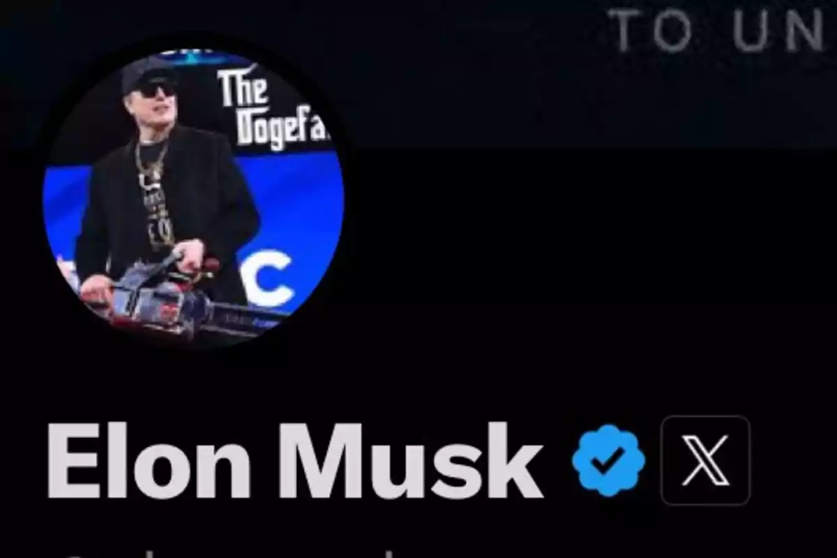 Una imagen de perfil de una cuenta verificada con el nombre "Elon Musk" y un logotipo de "X" al lado.