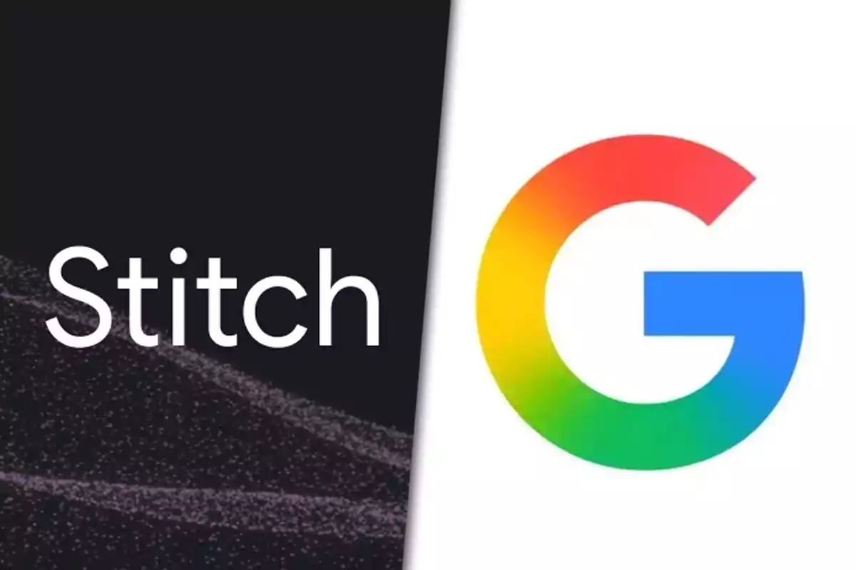 Stitch logo on the left and Google logo on the right over dark and light backgrounds, respectively