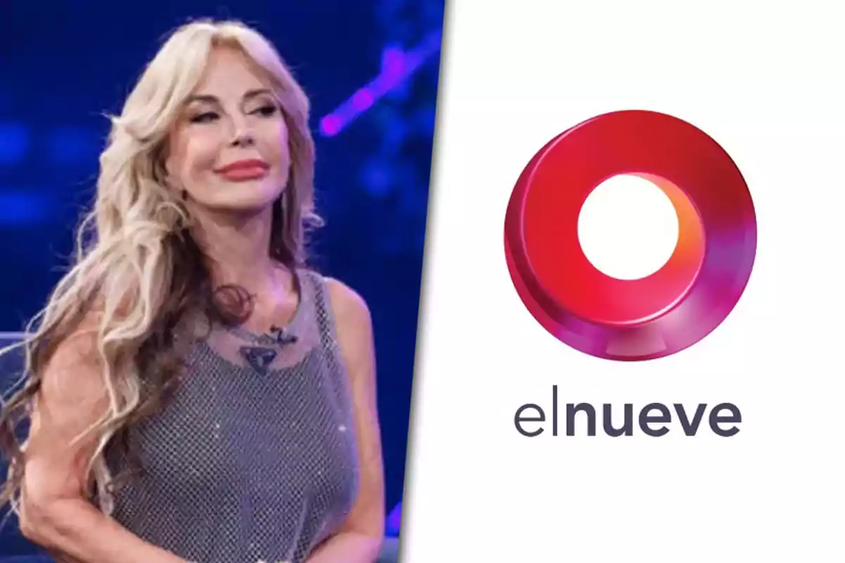 Una persona con cabello rubio y largo está sentada frente a un fondo azul, junto al logotipo del canal "elnueve".