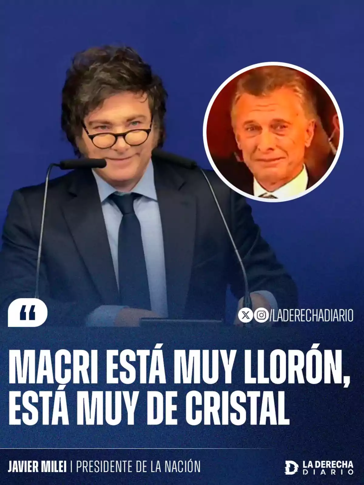 Un hombre con gafas y traje habla en un podio, mientras en un círculo se muestra a otro hombre con expresión seria. El texto en la imagen dice: Un hombre con gafas y traje habla en un podio, mientras en un círculo se muestra a otro hombre con expresión seria. El texto en la imagen dice: