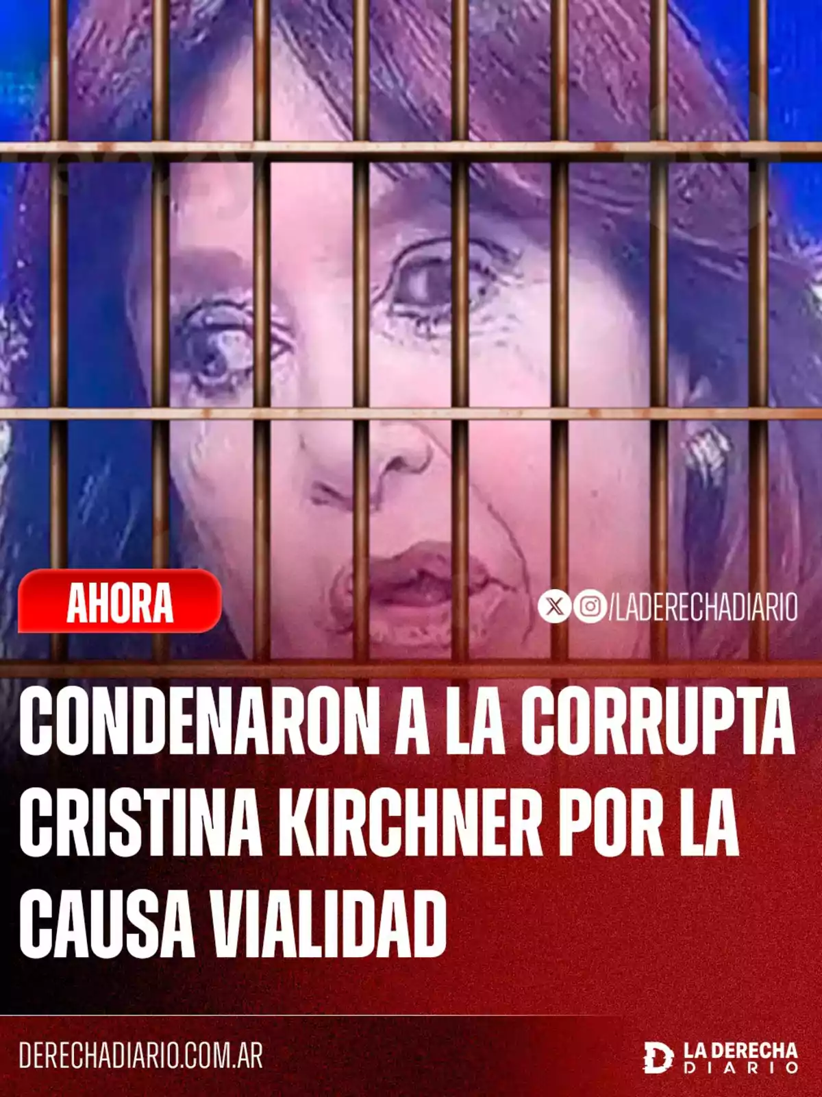 Mujer detrás de barrotes con un texto que informa sobre una condena judicial relacionada con la causa Vialidad Mujer detrás de barrotes con un texto que informa sobre una condena judicial relacionada con la causa Vialidad