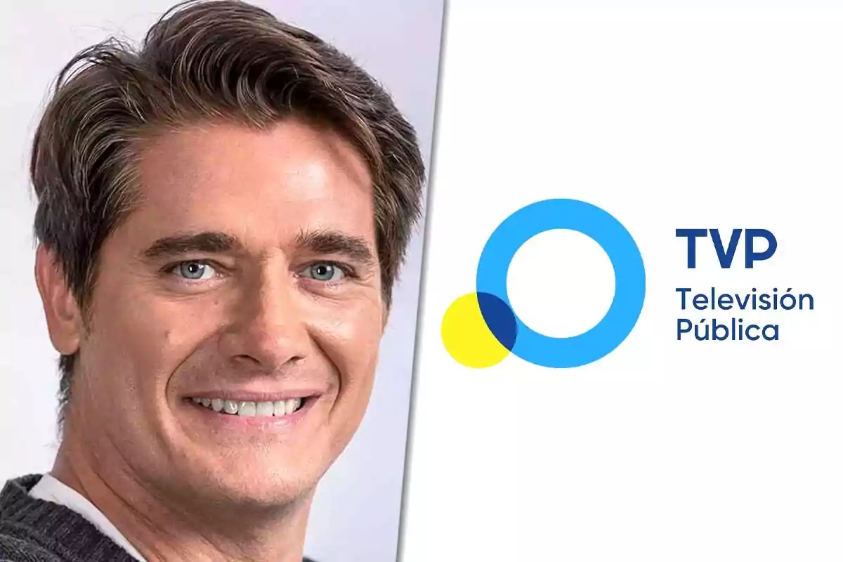 Guillermo Andino sonriente junto al logo de TVP Televisión Pública.