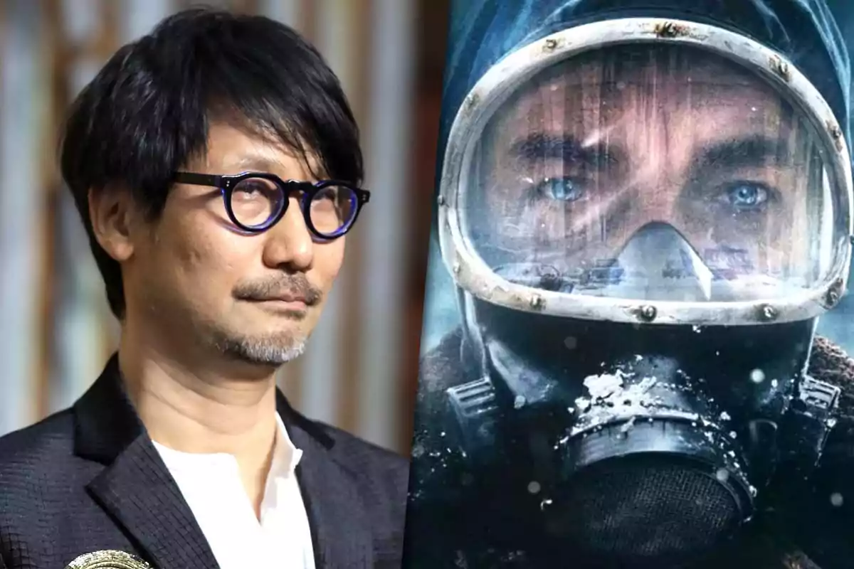 Un hombre con gafas y barba junto a una imagen de una persona con máscara de gas y nieve.