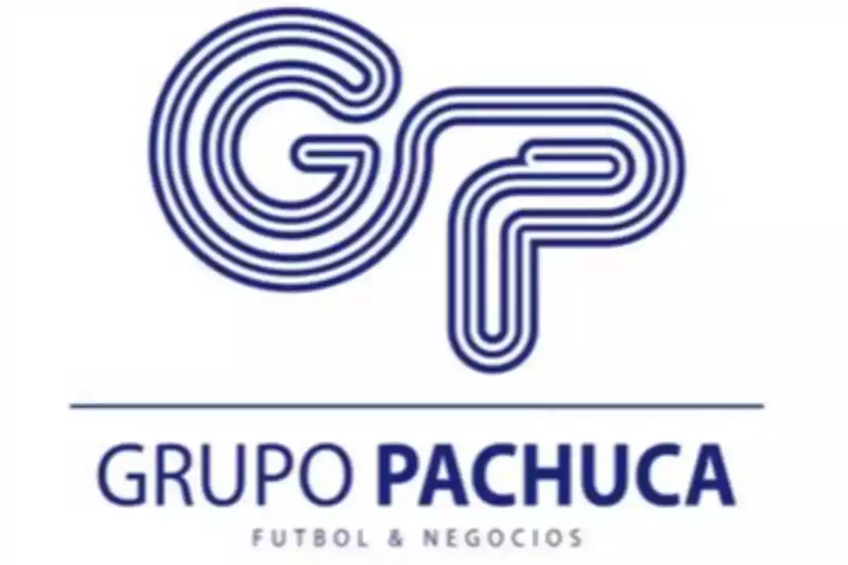 Grupo Pachuca logo with the letters GP in blue line design and the text Grupo Pachuca logo with the letters GP in blue line design and the text