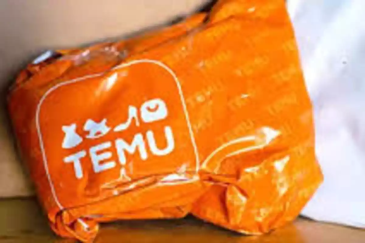 Orange package with the Temu logo printed on it