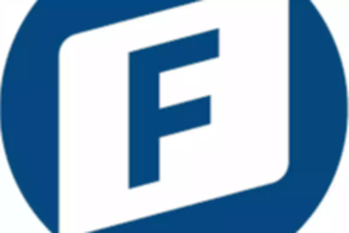 Letra F azul enmarcada dentro de un círculo azul sobre fondo blanco Letra F azul enmarcada dentro de un círculo azul sobre fondo blanco