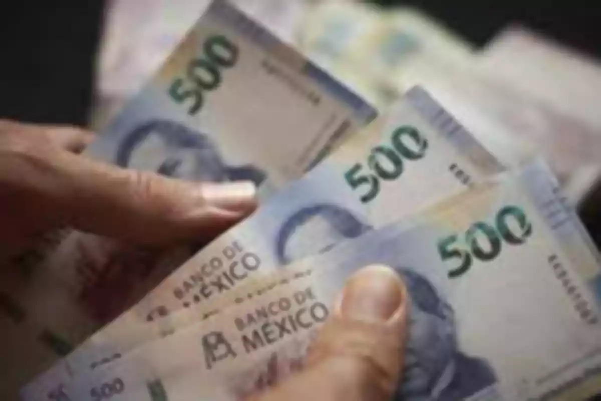 Una persona sosteniendo billetes de 500 pesos mexicanos.