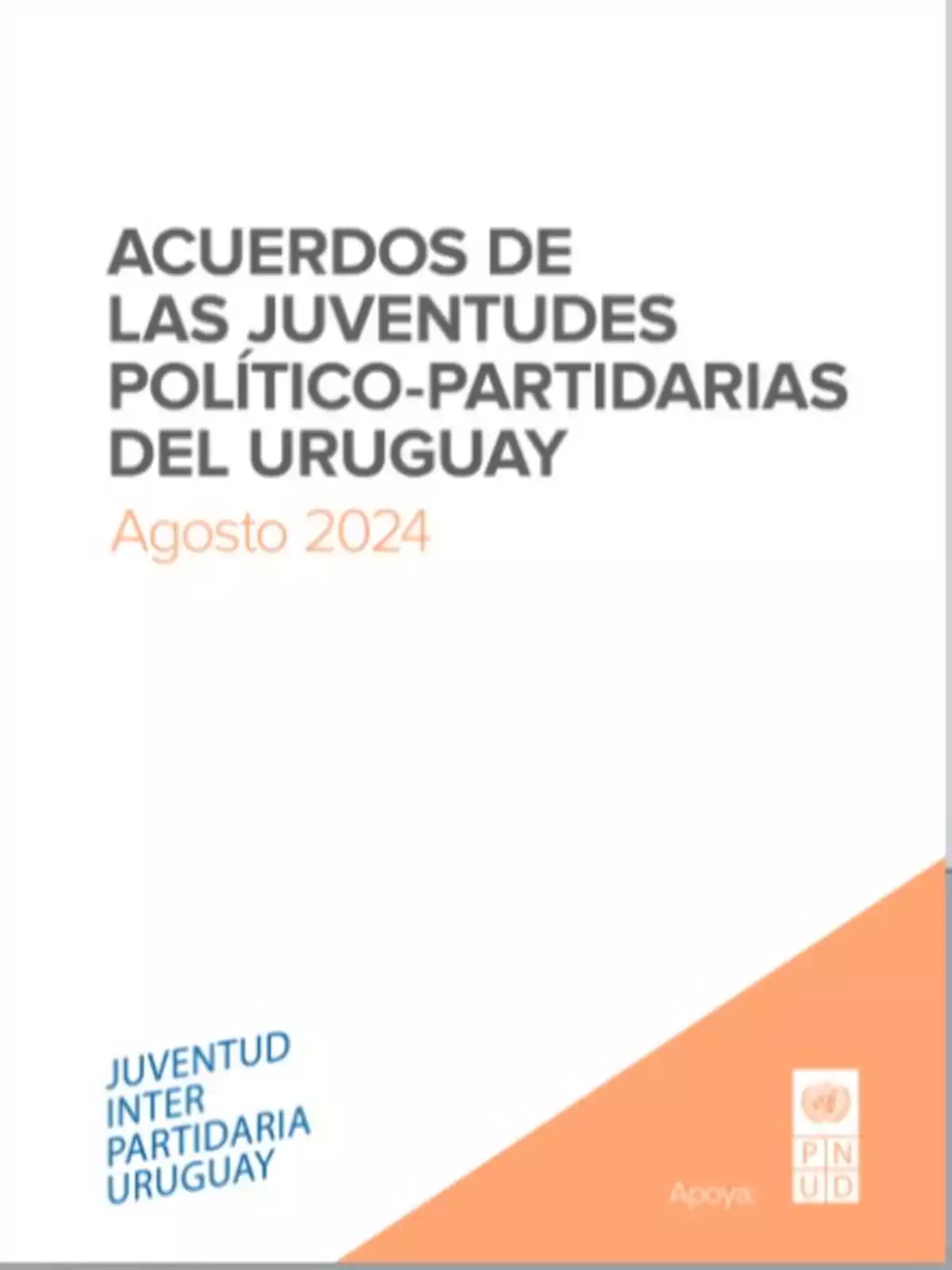 Portada de un documento titulado Acuerdos de las Juventudes Político-Partidarias del Uruguay Agosto 2024 con los logotipos de Juventud Inter Partidaria Uruguay y PNUD en la parte inferior Portada de un documento titulado Acuerdos de las Juventudes Político-Partidarias del Uruguay Agosto 2024 con los logotipos de Juventud Inter Partidaria Uruguay y PNUD en la parte inferior