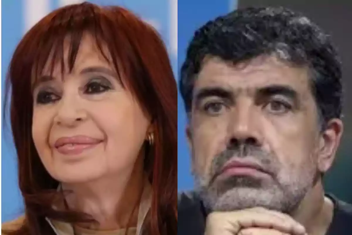 Two adults looking in different directions: a woman with reddish hair and a man with dark hair and a beard
