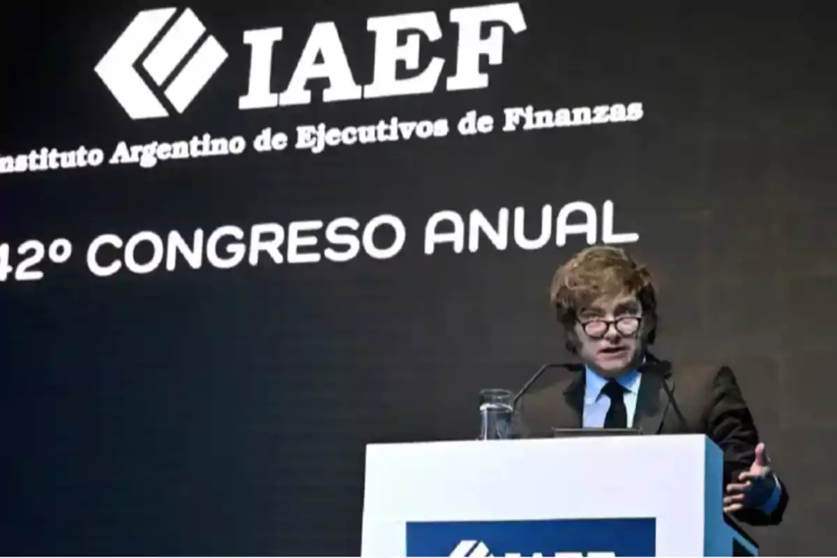 Person speaking at a podium during the 42nd Annual Congress of the Argentine Institute of Finance Executives. Person speaking at a podium during the 42nd Annual Congress of the Argentine Institute of Finance Executives.