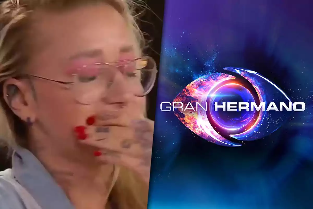 Una persona con gafas y expresión emocional junto al logo del programa Gran Hermano.