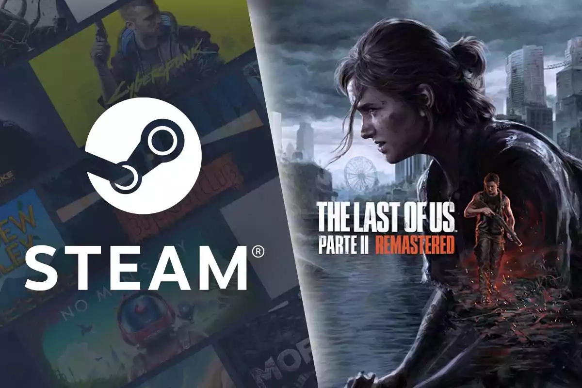 Imagen que muestra el logotipo de Steam junto a la portada del juego The Last of Us Parte II Remastered.