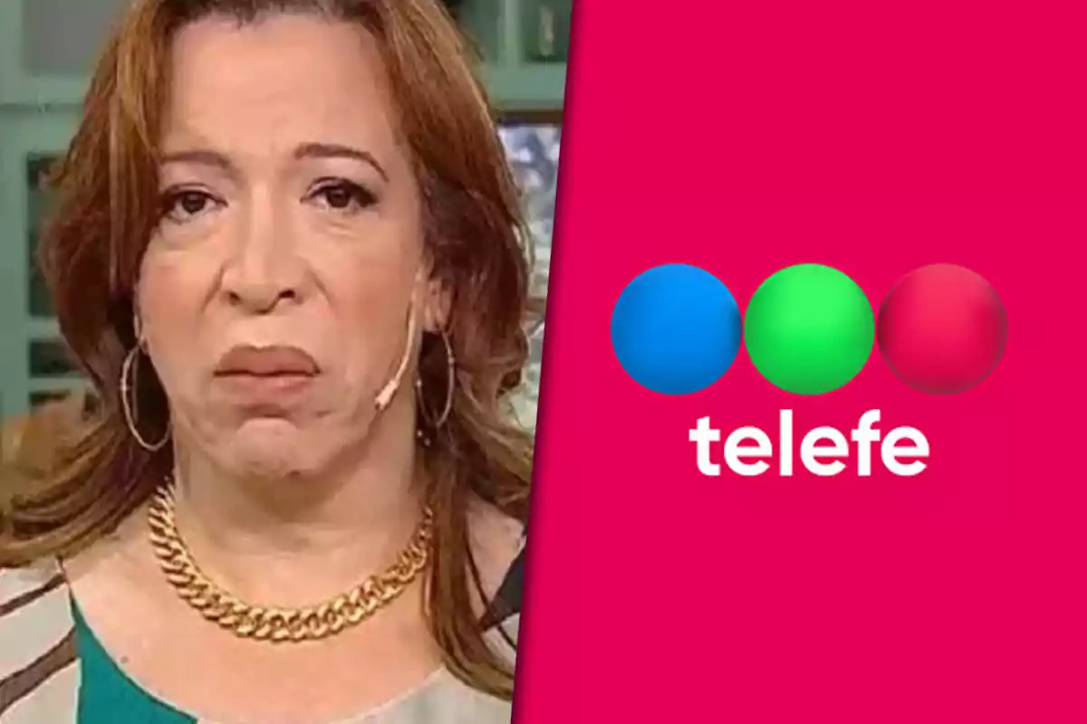 Una persona con expresión seria junto al logo de Telefe sobre un fondo rosa.