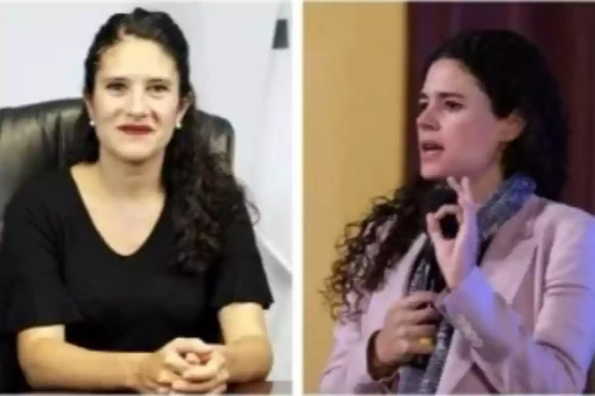 Dos imágenes de una mujer con cabello rizado, en la primera está sentada con las manos entrelazadas y en la segunda está hablando y gesticulando.