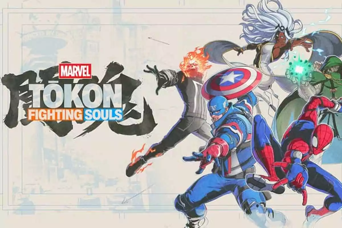 Illustration of several Marvel superheroes in combat poses next to the Marvel Tokon Fighting Souls logo Illustration of several Marvel superheroes in combat poses next to the Marvel Tokon Fighting Souls logo