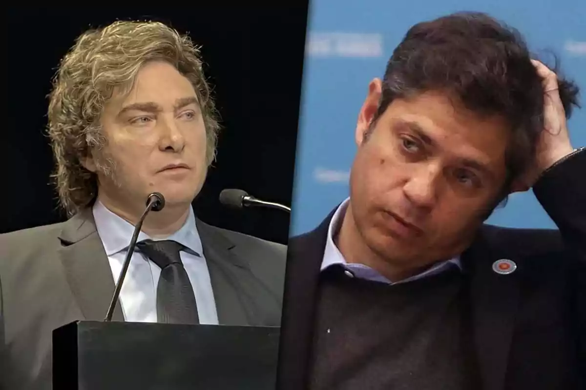 Dos hombres en un montaje fotográfico, Javier Milei y Axel Kicillof.