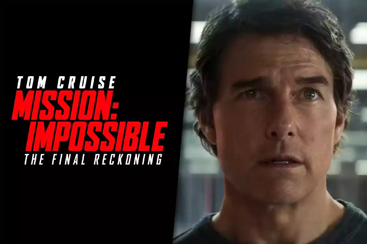 Portada de la película "Mission: Impossible - The Final Reckoning" con un hombre mirando al frente.