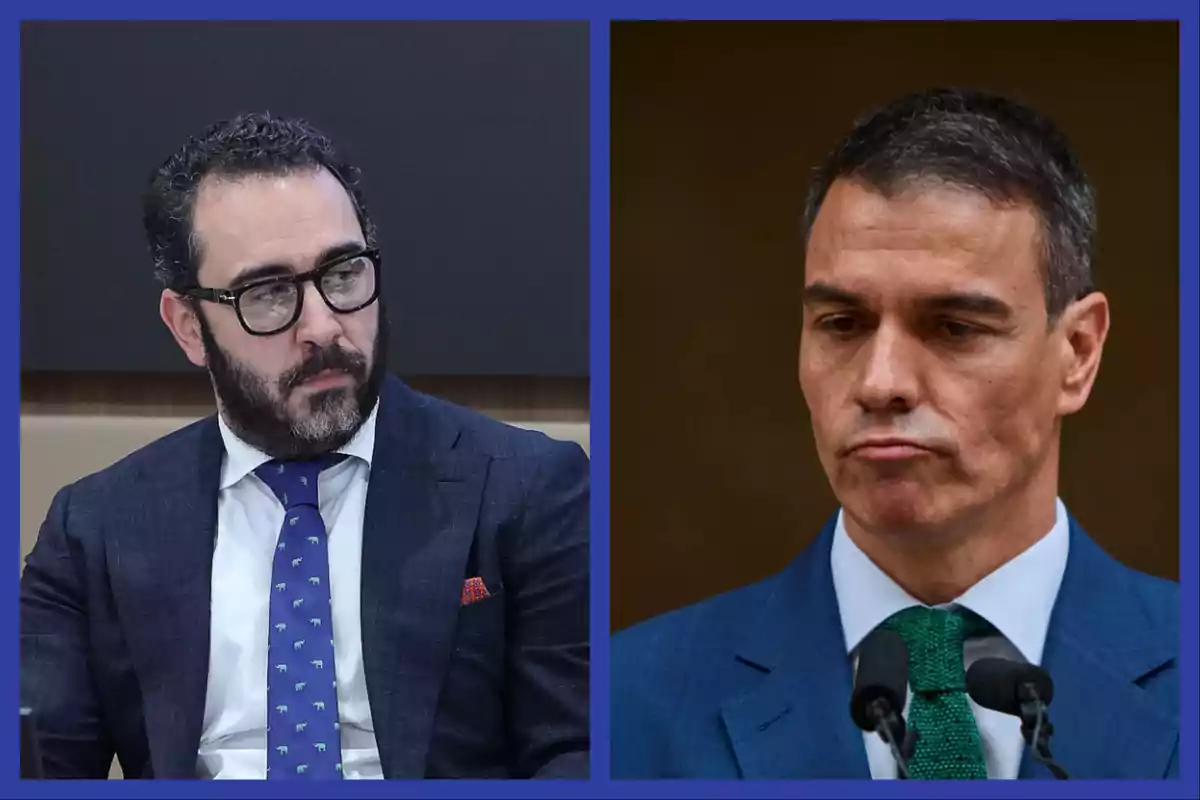 Dos hombres en trajes formales, uno con barba y gafas y el otro con cabello corto, ambos en un entorno profesional.