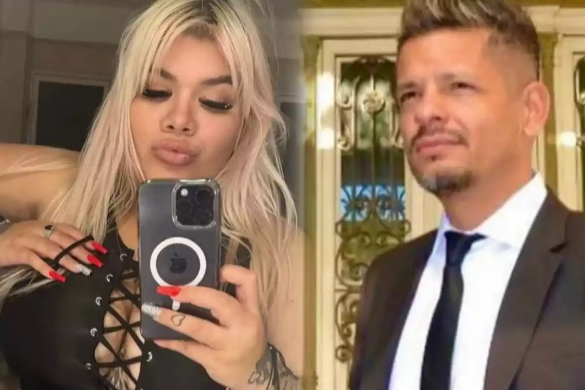 Dos personas posando en diferentes contextos, una mujer con cabello rubio y un hombre con traje.