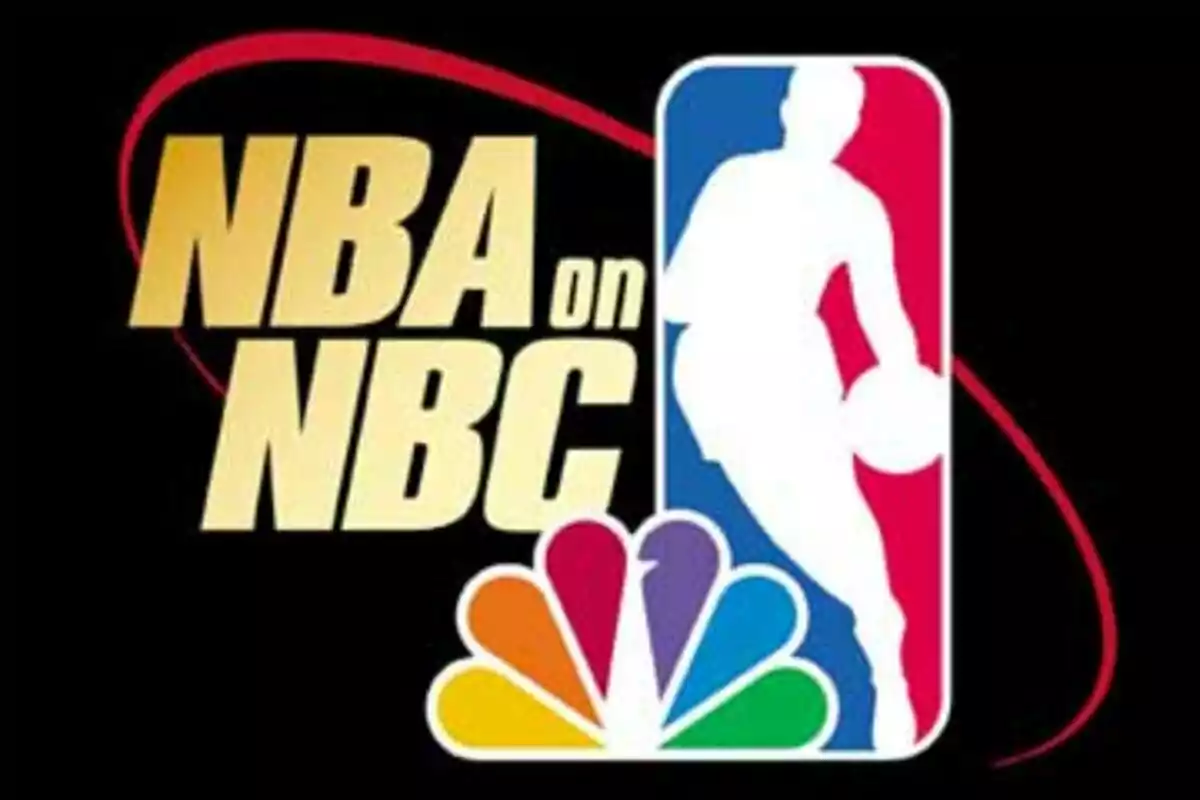 Logotipo de NBA en NBC con el símbolo de la NBA y el logo de NBC en un fondo negro. Logotipo de NBA en NBC con el símbolo de la NBA y el logo de NBC en un fondo negro.