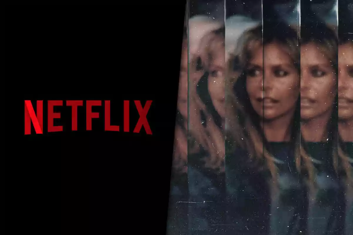Logo de Netflix en rojo sobre fondo negro junto a una imagen distorsionada de una mujer rubia repetida varias veces