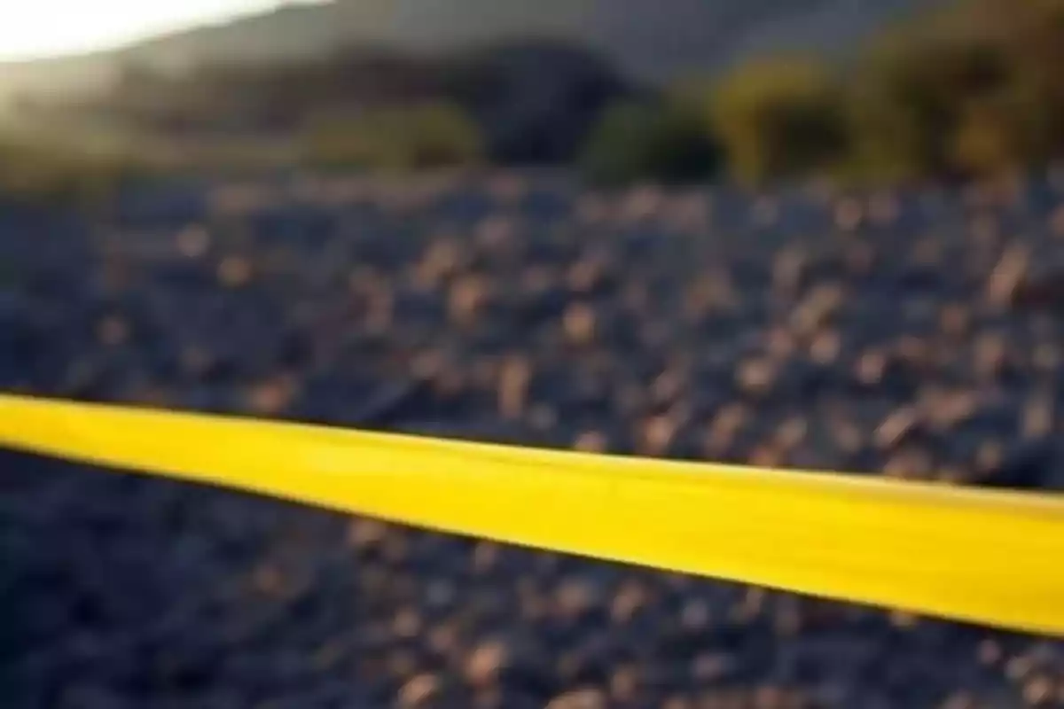 Cinta amarilla de precaución en un área al aire libre.