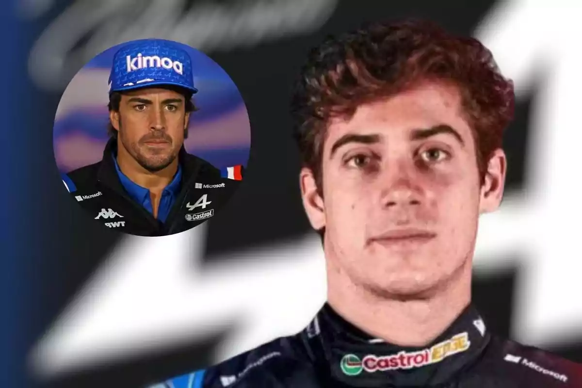 Los corredores de Fórmula 1 Fernando Alonso de Alpine en un recuadro circular y Franco Colapinto de Alpine, en primer plano.