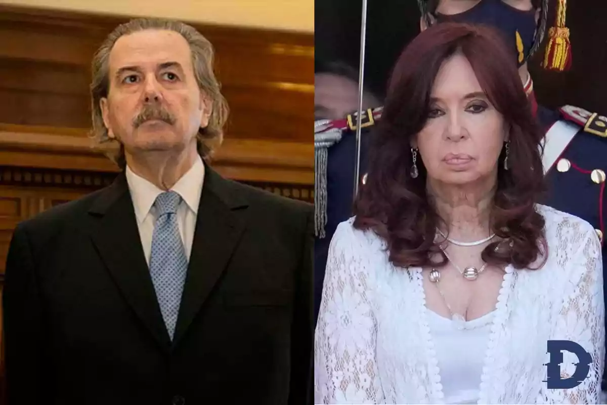 Dos personas en un entorno formal, una vestida con traje y corbata y la otra con un vestido blanco, posando para la cámara.