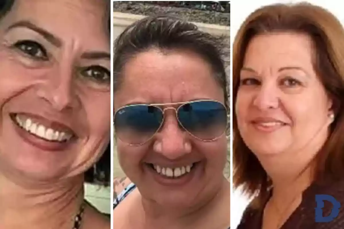 Tres mujeres sonrientes en un collage de fotos.