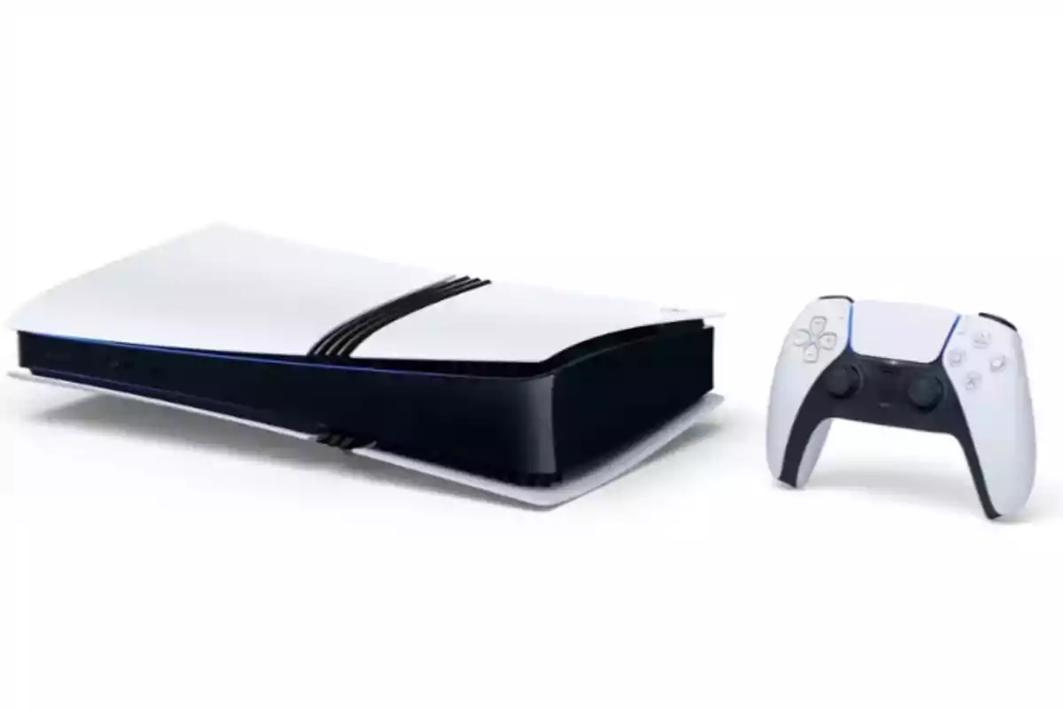 Next-generation video game console with a modern design and a wireless controller. Next-generation video game console with a modern design and a wireless controller.