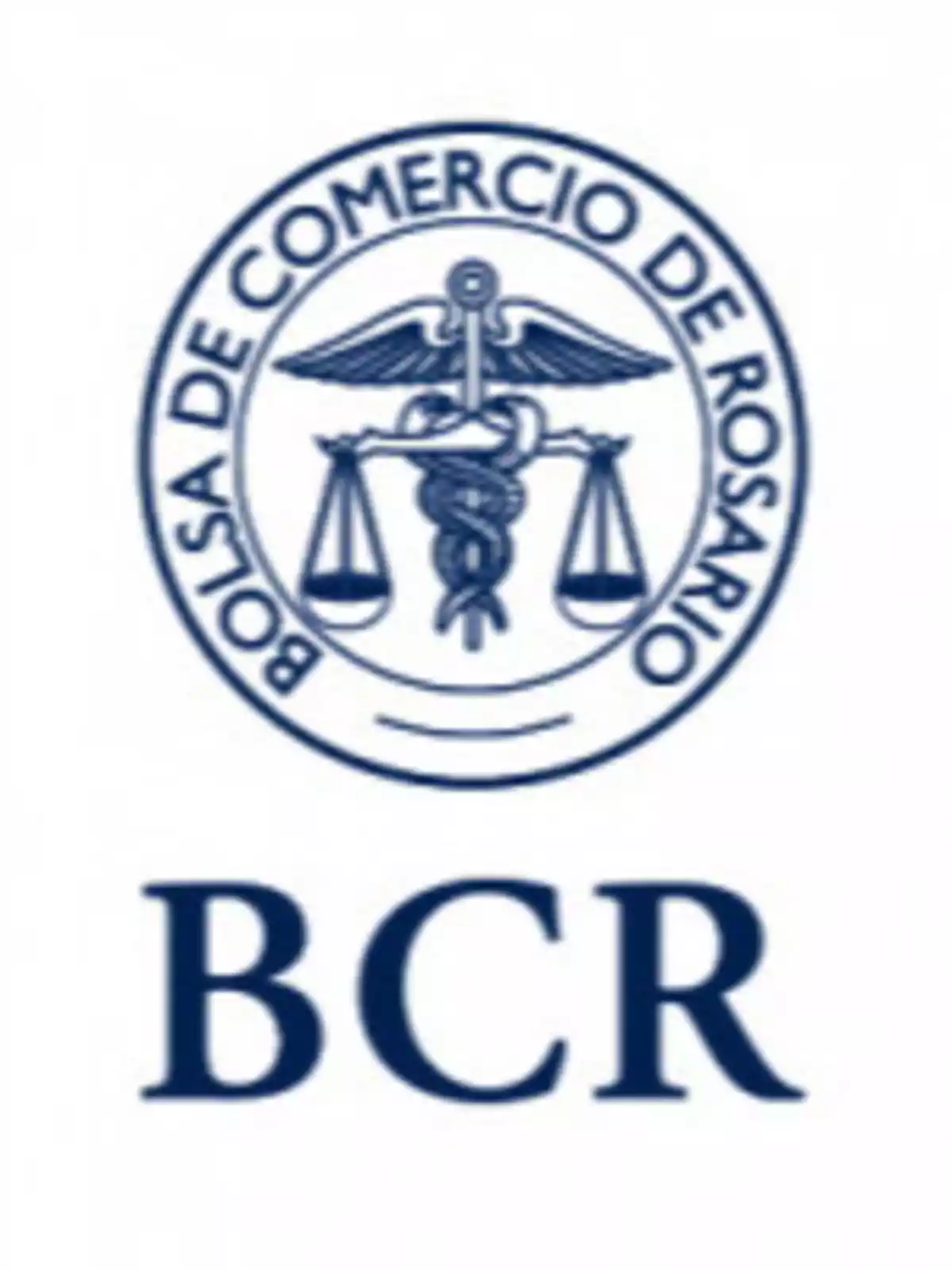 Logo of the Rosario Board of Trade with a symbol of scales and caduceus. Logo of the Rosario Board of Trade with a symbol of scales and caduceus.