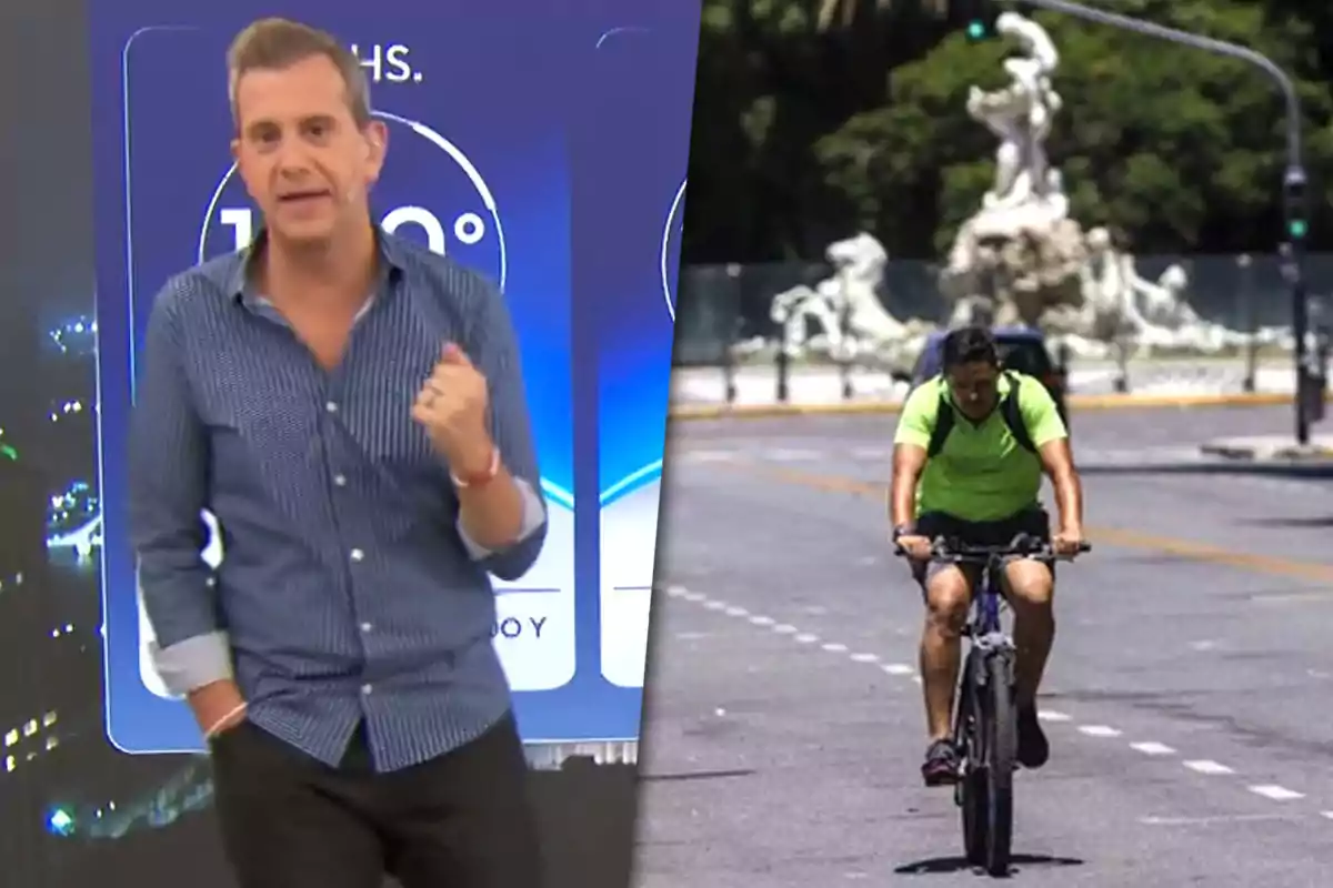 Matías Bertolotti y un hombre en bicicleta en el AMBA