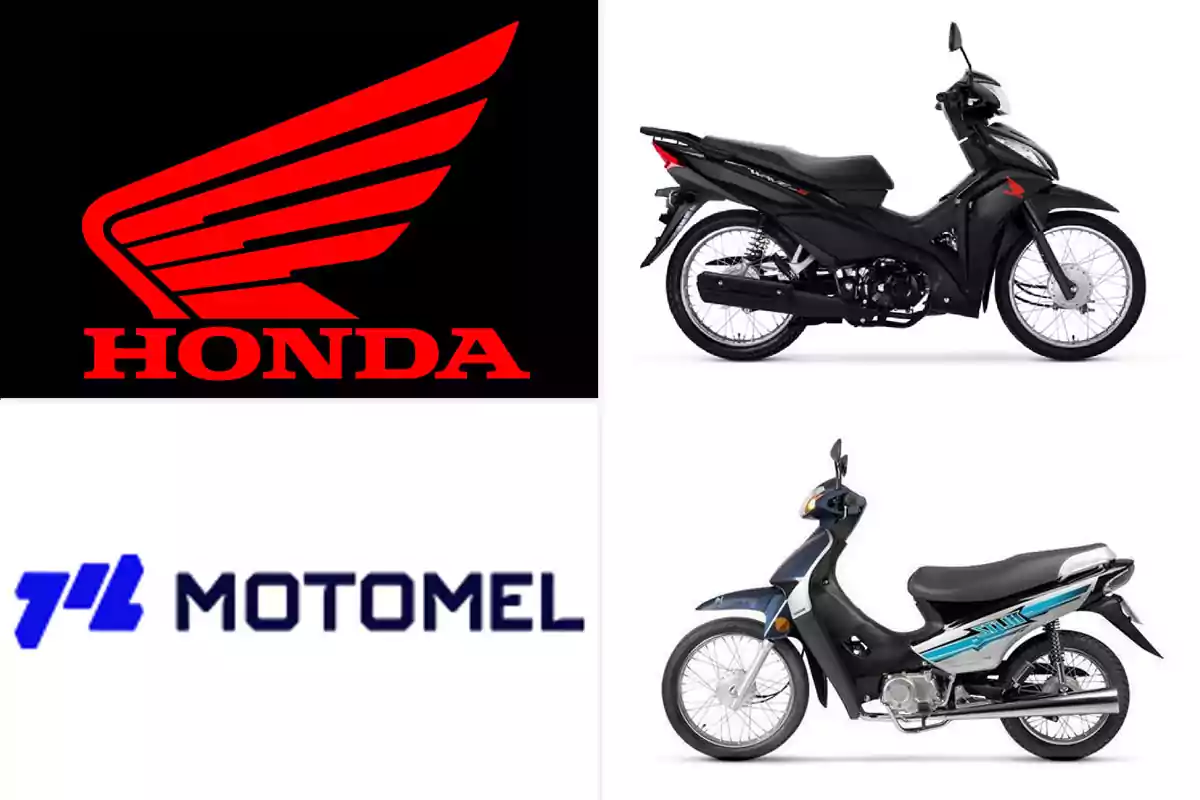 Logos de Honda y Motomel junto a imágenes de dos motocicletas.