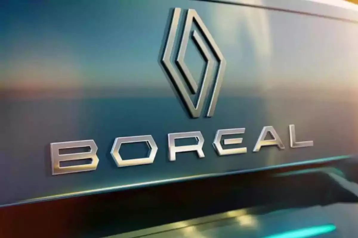 Renault logo and the word Boreal in silver letters on the rear of a vehicle Renault logo and the word Boreal in silver letters on the rear of a vehicle
