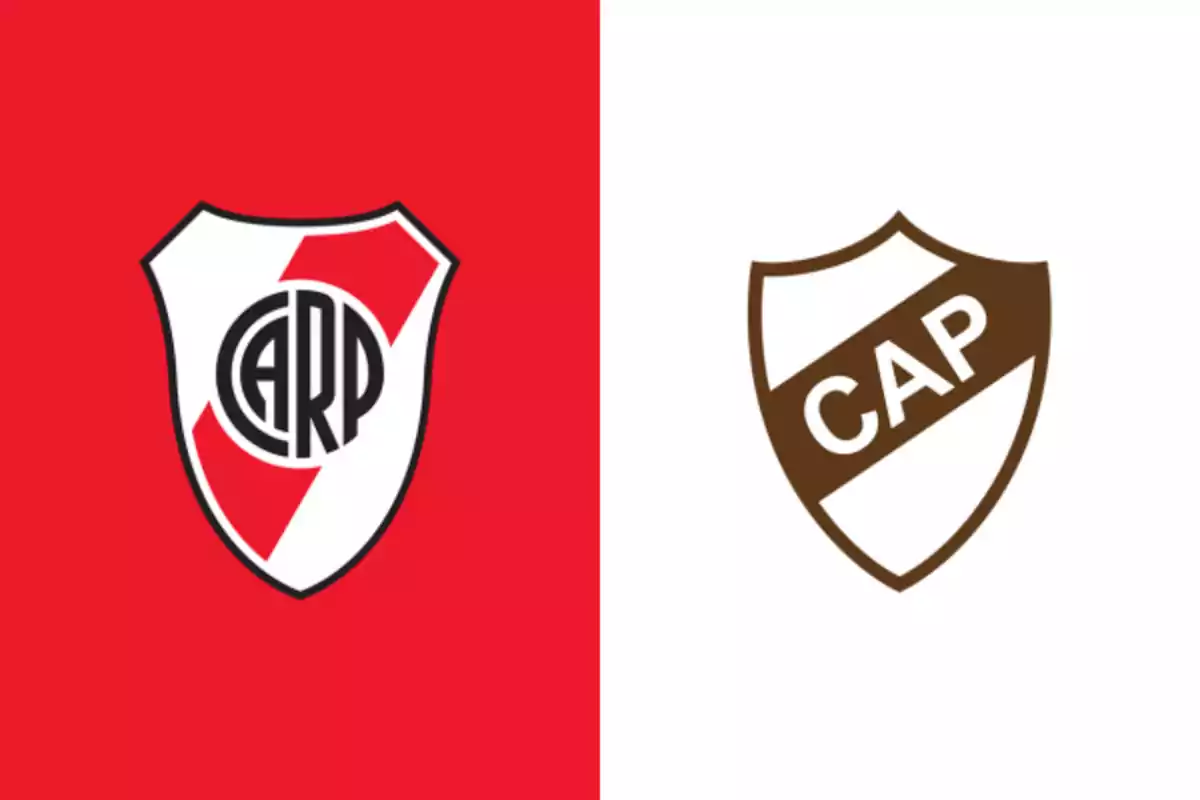 Dos escudos de equipos de fútbol, uno con fondo rojo y el otro con fondo blanco.