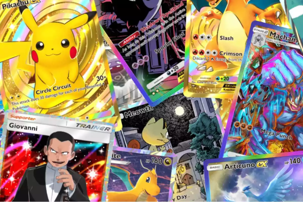 Una colección de cartas de Pokémon con diseños coloridos y personajes icónicos como Pikachu y Charizard. Una colección de cartas de Pokémon con diseños coloridos y personajes icónicos como Pikachu y Charizard.