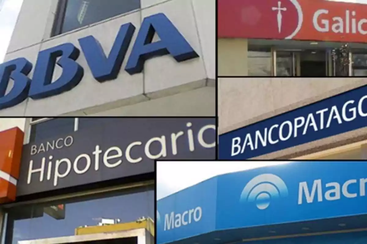 Logos of various banks on their facades. Logos of various banks on their facades.