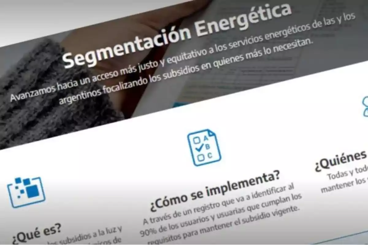 Página informativa sobre segmentación energética en Argentina con texto explicativo y gráficos de apoyo
