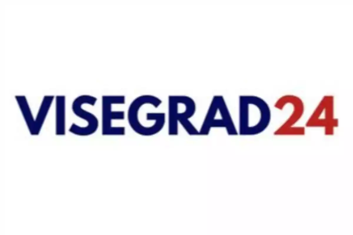 Logo con la palabra Visegrad en azul y el número 24 en rojo sobre fondo blanco Logo con la palabra Visegrad en azul y el número 24 en rojo sobre fondo blanco