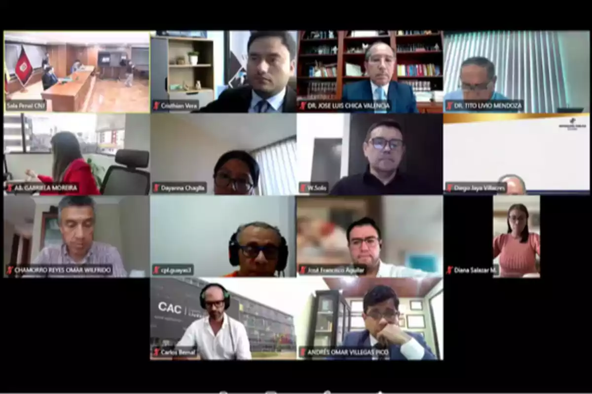 Screenshot of a group video call with several people participating in a virtual meeting, some in offices and others at home, showing different backgrounds and names at the bottom of each box. Screenshot of a group video call with several people participating in a virtual meeting, some in offices and others at home, showing different backgrounds and names at the bottom of each box.