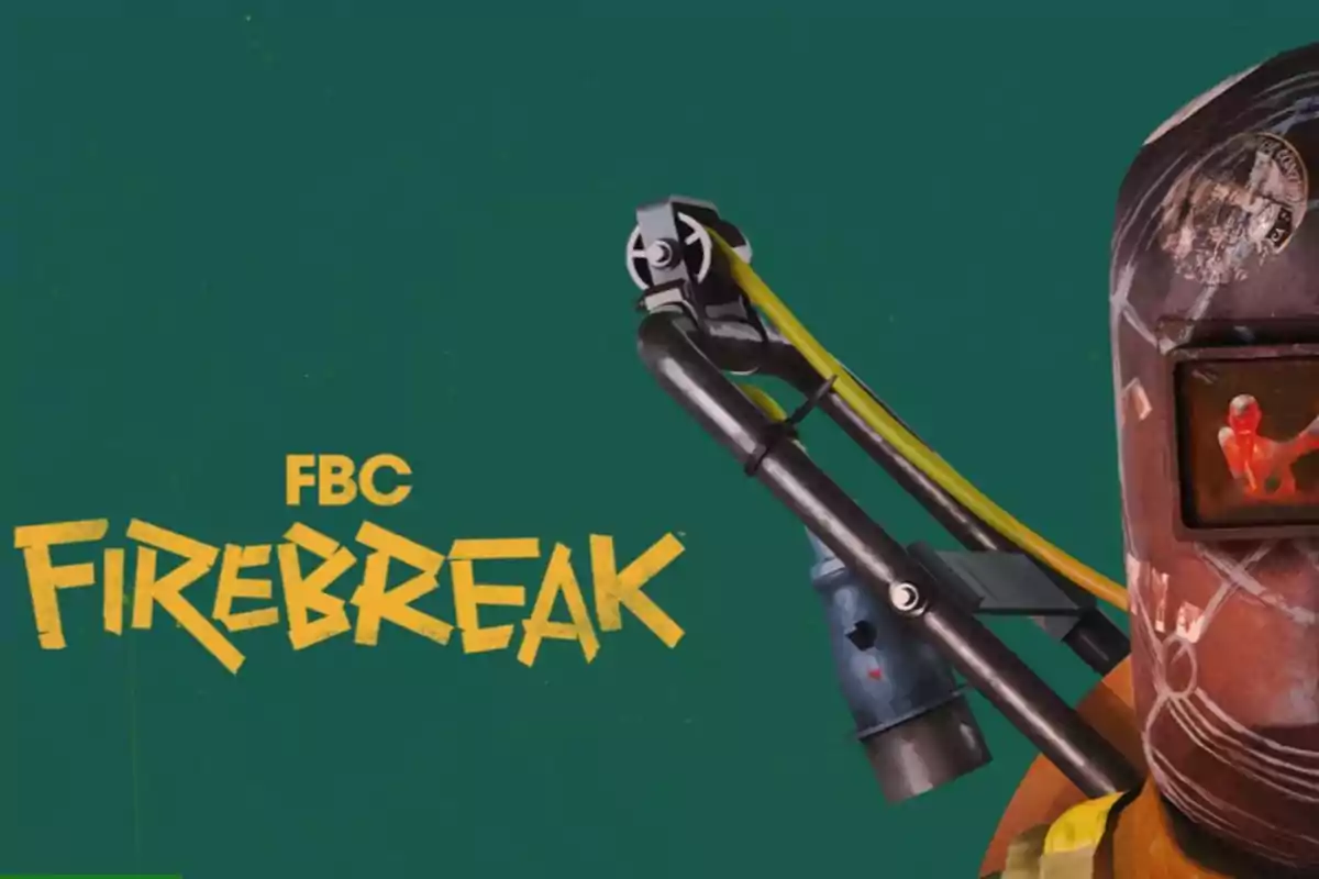 Character with mask and flamethrower gear next to the text FBC Firebreak on a green background Character with mask and flamethrower gear next to the text FBC Firebreak on a green background