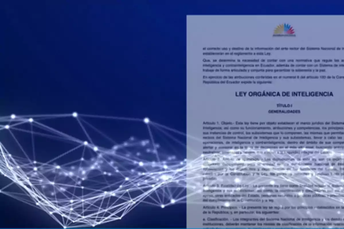 Document titled Organic Law of Intelligence against a blue background with lines and dots connected to simulate a digital network Document titled Organic Law of Intelligence against a blue background with lines and dots connected to simulate a digital network