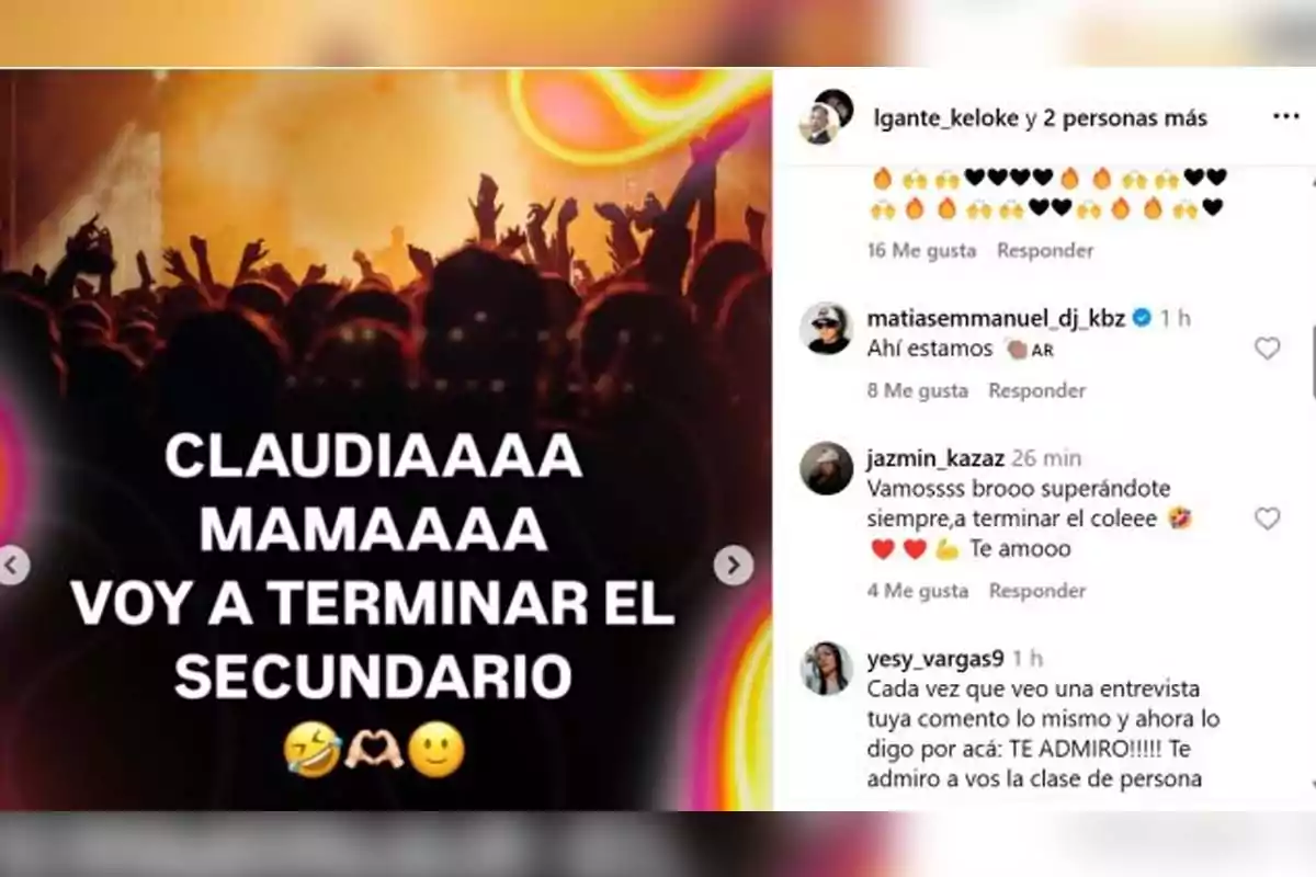 Una multitud celebra con entusiasmo mientras alguien expresa su emoción por terminar la escuela secundaria. Una multitud celebra con entusiasmo mientras alguien expresa su emoción por terminar la escuela secundaria.