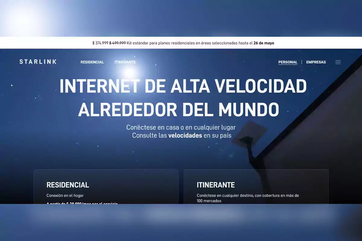 Promoción de internet de alta velocidad de Starlink con opciones residenciales e itinerantes. Promoción de internet de alta velocidad de Starlink con opciones residenciales e itinerantes.