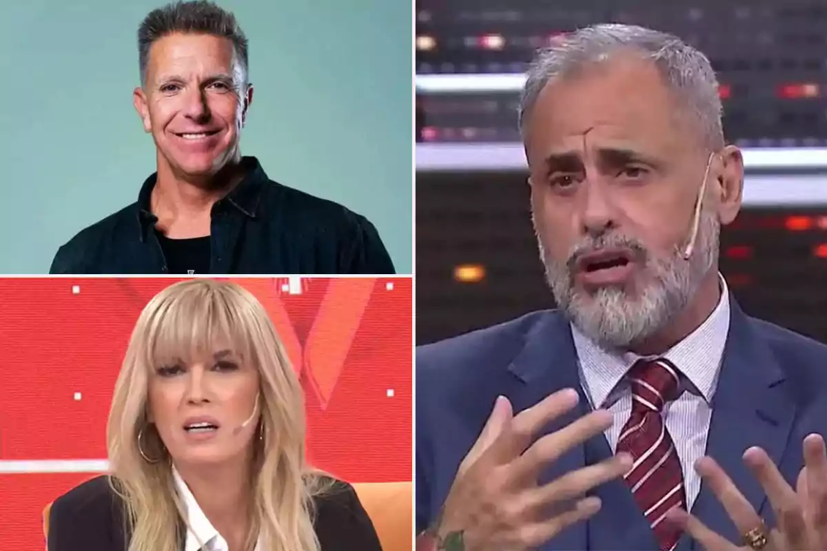 Tres personas en un collage, dos hombres y una mujer, todos en un entorno de televisión o estudio