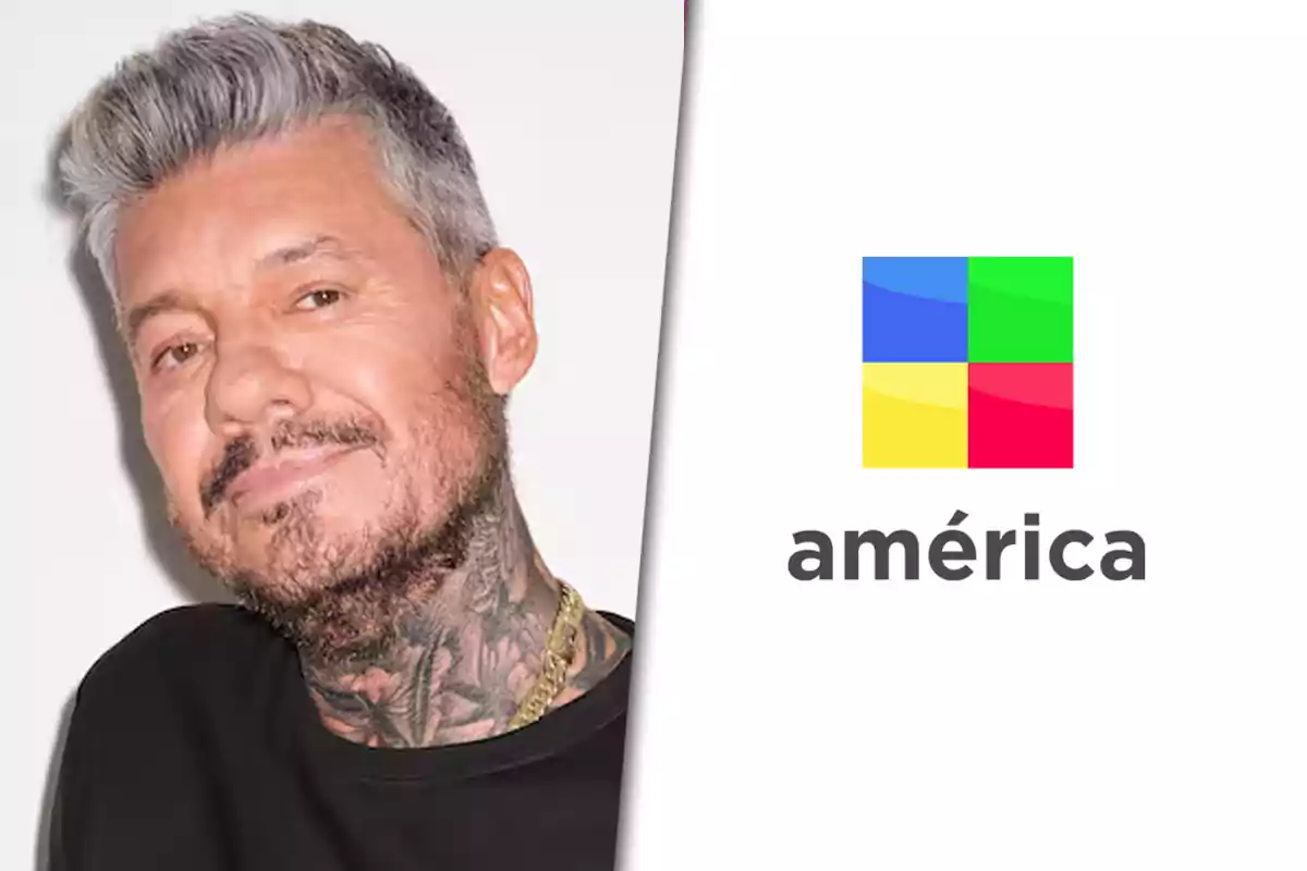 Un hombre con cabello canoso y barba sonríe junto al logotipo colorido de un canal de televisión que dice "américa".