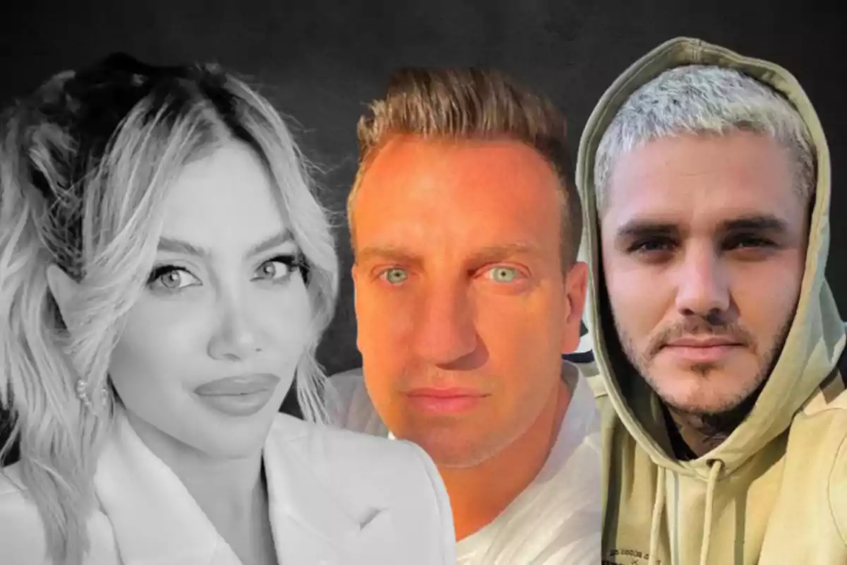 Tres personas posando una al lado de la otra, la mujer a la izquierda en blanco y negro, el hombre del centro con filtro anaranjado y el hombre de la derecha con sudadera clara y cabello corto rubio