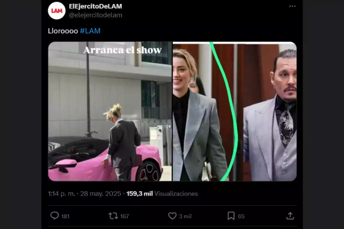 Comparison of two images where a woman in a gray jacket is seen getting out of a pink car in one, and in the other entering a place with a man, both wearing similar clothes. Comparison of two images where a woman in a gray jacket is seen getting out of a pink car in one, and in the other entering a place with a man, both wearing similar clothes.